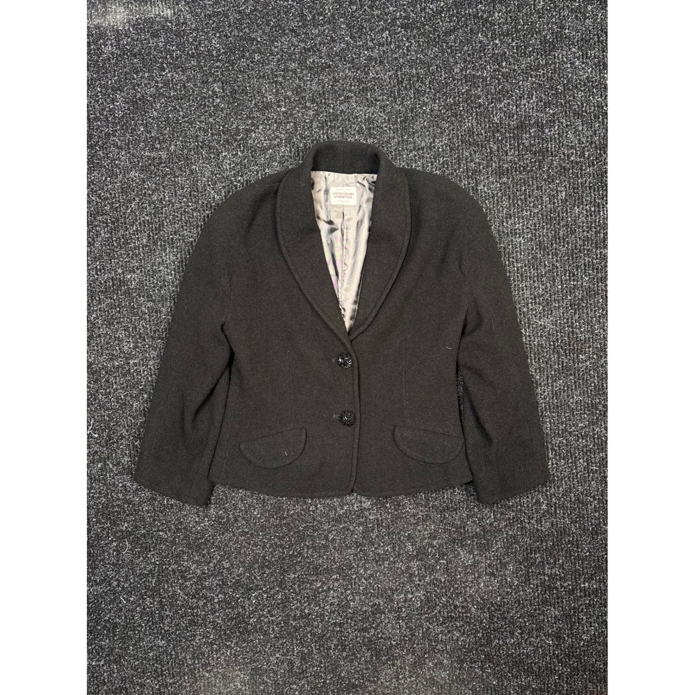 United Colors of Benetton Black Wool Blend Shawl Lapel Blazer Italy IT 42
